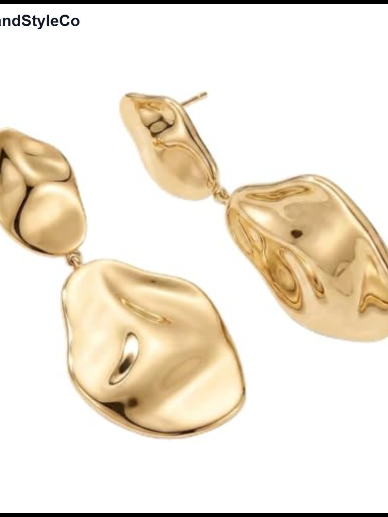 Sculptural Gold Plated Dangle Earrings Women Drop Statement Jewelry